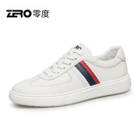 零度Zero男士板鞋真皮舒适时尚撞色拼接百搭经典日常休闲鞋子男 白色 44