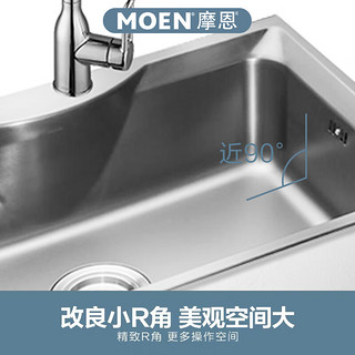 摩恩（MOEN）水槽大单槽纳米抗油污304不锈钢厨房家用台下洗碗池洗菜盆63813FB 纳米槽配升级黑色抽拉龙头