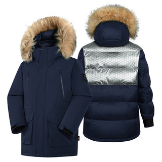 Pioneer Camp 拓路者 雪熊P棉派克棉服男中长款毛领连帽冬季新款保暖男士外套棉衣加厚 藏青