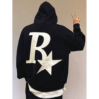 美式复古hiphop潮牌R星帽衫卫衣男春秋连帽宽松版外套潮