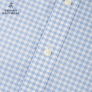 布克兄弟（BrooksBrothers）男士23府绸棉宽距领免烫格纹短袖正装衬衫 4000-浅蓝色 14H