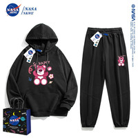 nasa联名草莓熊休闲运动套装男女秋季加绒连帽卫衣裤子两件套