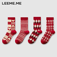 LEEME.ME 粒米 袜子女秋冬季中筒袜红色 红色×4