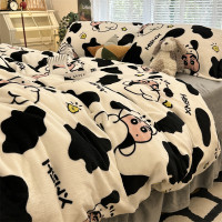 福尔菲 牛奶法兰绒床上加绒厚黑煤球四件套双面珊瑚绒床单冬季被套三件套