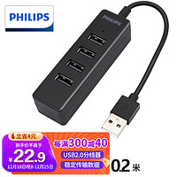 PHILIPS 飞利浦 USB分线器2.0 高速一拖四多接口 SWR1526W/93