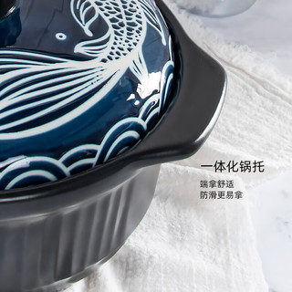 KANGSHU 康舒 砂锅耐高温陶瓷锅家用燃气炖锅汤锅煲仔饭瓦罐沙锅明火煮粥石锅 3.4L黑深蓝年年有鱼砂锅3-5人