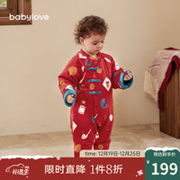 Babylove 婴儿连体衣冬季龙年宝夹棉加厚保暖棉服红色喜庆过年衣服拜年服