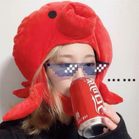 竺古力欧阳娜娜同款头套搞笑 怪林小宅毛绒绒兔耳朵头套帽子沙雕头 红色章鱼