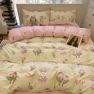 ins粉色儿童水洗棉四件套床品卡通床单被套宿舍床上用品3件套