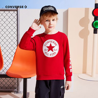 Converse 匡威儿童装男童百搭卫衣春秋款加绒潮女大童套头打底衫红色上衣 探戈红-加绒无帽 120(6)cm