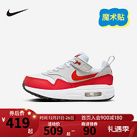 NIKE 耐克童鞋男女童气垫运动鞋AIR MAX 1轻盈缓震易穿脱儿童鞋 浅灰/大学红/白/黑 29.5码 适合脚长18cm