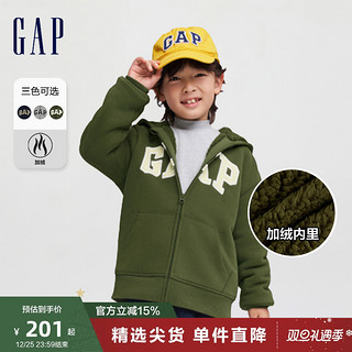 Gap男童秋季2023新款LOGO仿羊羔绒保暖连帽衫785636儿童装卫衣