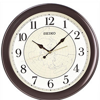 SEIKO 精工 日本精工时钟14英寸棕色现代简约地图钟面客厅卧室石英挂钟