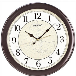 SEIKO 精工 日本精工时钟14英寸棕色现代简约地图钟面客厅卧室石英挂钟