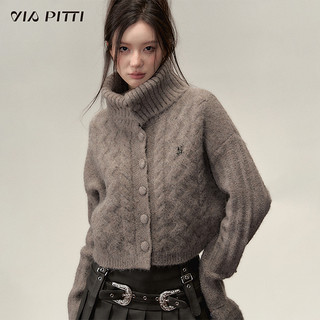 VIAPITTI设计感羊驼毛针织衫高领毛衣女秋冬季开衫外套慵懒风上衣