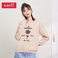 班尼路（Baleno）秋冬毛衣女印花直筒潮流上衣甜美圆领套头长袖落肩针织衫 95K S