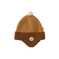 papa爬爬冬季儿童针织毛线帽子男女宝宝外出护耳帽可爱洋气时髦潮 深棕色 帽围：44cm