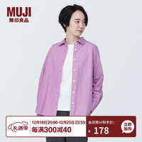 無印良品 MUJI 無印良品 水洗 平纹 衬衫领 长袖衬衫 女士衬衣外套 BC2JEC4S 粉红色条纹 S(155/80A)