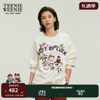 Teenie Weenie小熊2024年早春桃运满满红色圆领套头宽松卫衣女 象牙白 160/S