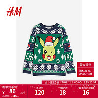 H&M童装男童儿童针织衫冬季棉质卡通印花休闲套衫1110476 绿色/精灵宝可梦 150/76