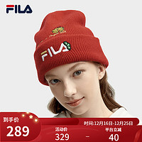 FILA 斐乐女帽针织帽2024春季时尚休闲新年款保暖毛线帽 传奇红-RD XS