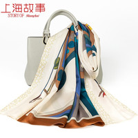 上海故事真丝丝巾女欧美风系列素绉缎围巾100%桑蚕丝 丝镜觅马