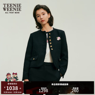 Teenie Weenie小熊2024年早春短款法式小香风粗花呢气质外套女 黑色 165/M