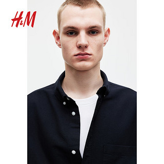 H&M男装衬衫冬季纯色贴袋简单长袖上衣1036739 黑色030 165/84A