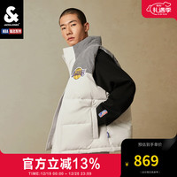 杰克·琼斯(JACK&JONES)冬季新NBA联名湖人队潮流立领拼接保暖棉马甲外套男装223434014 C42岩灰色 180/100A/L