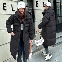 BTTKDL棉服女加厚保暖长款过膝棉衣韩版宽松面包服棉袄冬装 黑色 M 80斤-110斤
