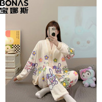 BONAS 宝娜斯 女士法兰绒加厚睡衣家居服套装 星黛露系列 图案可选