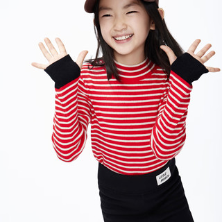 little MO&Co.美丽诺羊毛 little moco童装23冬装女童含羊绒半高领打底衫 红白条色 110/52