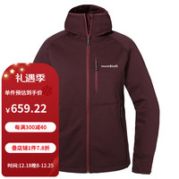 mont·bell抓绒衣女款秋冬单面拉绒保暖舒适弹力连帽开衫外套 1106734 WRD酒红色 S