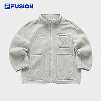 FILA FUSION斐乐潮牌款针织长袖外套2024春仿羊羔绒上衣 脉动浅卡其-LK 165/88A/S