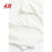 H&M女装T恤时尚气质简约内搭弹力长袖方领上衣1208525 奶油色 155/80A