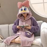CqiuKeu睡衣女秋冬珊瑚绒睡袍加厚加绒可爱家居服可外穿浴袍唐老鸭睡袍 紫 睡袍 均码