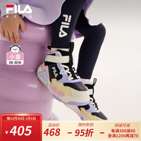 FILA 斐乐 童鞋儿童休闲鞋冬男女小童加绒魔术贴经典板鞋 黑/奶白-BA 28码/内长17.5cm