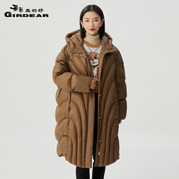 哥弟真的好中长款连帽廓形95白鹅绒羽绒服外套女A401001 卡其 S(2码)