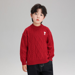 左西男童安哥拉毛衣冬季2023儿童爱花肌理复古拜年服上衣 红色【4级抗起球】 140