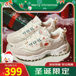 斯凯奇（Skechers）女鞋冬圣诞雪饼鞋加绒保暖羊羔绒熊猫鞋休闲老爹鞋 雪饼鞋/加绒保暖 37