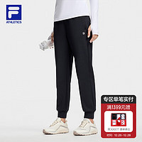 FILA 斐乐女士针织长裤基础加绒收口运动裤 深黑-BK 180/78A/XXL