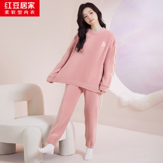 红豆居家女士加绒加厚保暖运动风可外穿套头家居服睡衣 橡皮粉 165/88A 