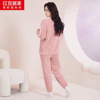 红豆居家女士加绒加厚保暖运动风可外穿套头家居服睡衣 橡皮粉 165/88A 
