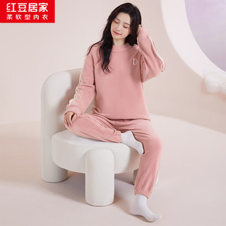 红豆居家女士加绒加厚保暖运动风可外穿套头家居服睡衣 橡皮粉 165/88A 