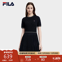 FILA 斐乐女子连衣裙圆领短袖织百褶拼接连衣裙