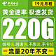 中国电信 安泰卡 19元月租（220G+流量20年不变+可选号+可接打电话）值友送20红包