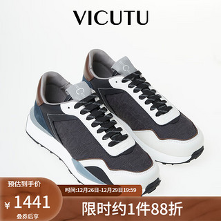 威可多（VICUTU）男士休闲鞋舒适轻便商务运动风百搭男鞋VRW23395563 黑白色 40
