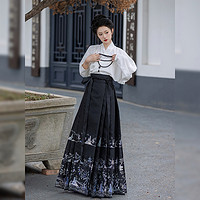 Langsha 浪莎 六对褶五米摆重工织金织银传统中国风马面裙秋冬黑金
