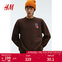 H&M男装卫衣柔软拉绒休闲圆领印花长袖上衣1117747 棕色/精灵宝可梦 175/100A