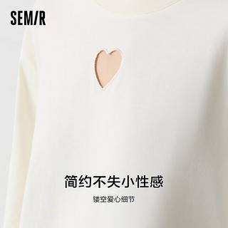 森马（Semir）长袖T恤女中长款纯棉镂空爱心2024春玻尿酸宽松开叉上衣 奶白10501 160/84A/M